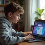 Adolescent consultant son temps de jeu Roblox sur un ordinateur portable dans sa chambre