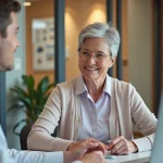 Femme senior souriante recevant un appareil auditif