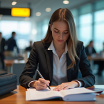 Jeune femme en voyage d'affaires à l'aéroport