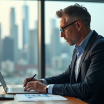 Homme d'affaires analyse des graphiques sur son ordinateur