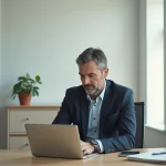 Homme d'affaires français travaillant dans un bureau minimaliste