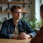 Jeune homme en denim dans un appartement moderne