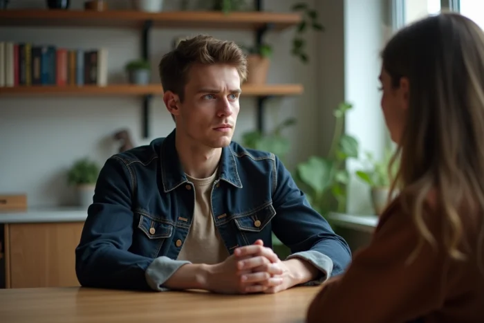 Jeune homme en denim dans un appartement moderne