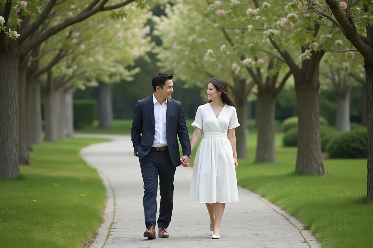 Couple marchant main dans la main dans un parc en automne